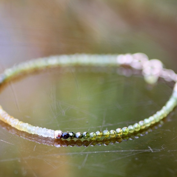 Natural Yellow Sapphire Green Tourmaline Bracelet Solid 14K Rose Gold , 7.1" - Picture 9 of 11